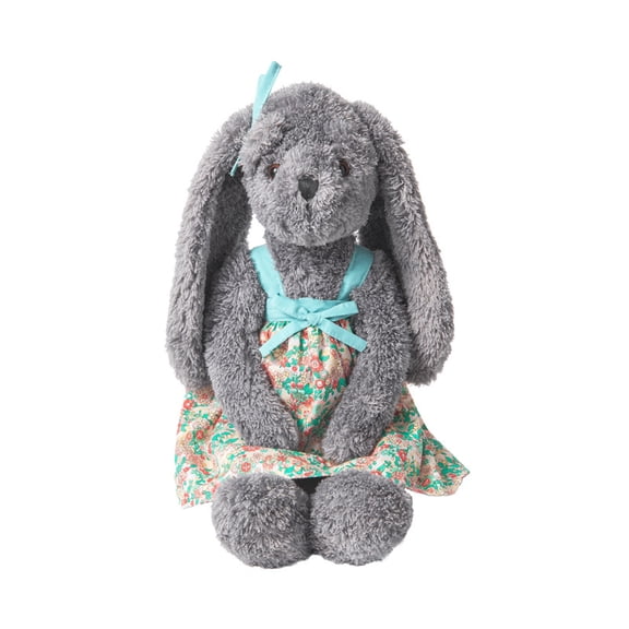 Gray Bunny Plush Doll with Floral Dress, Soft Stuffed Rabbit Toy, Cute Decorative Plush Figure for Home Display and Gift Giving