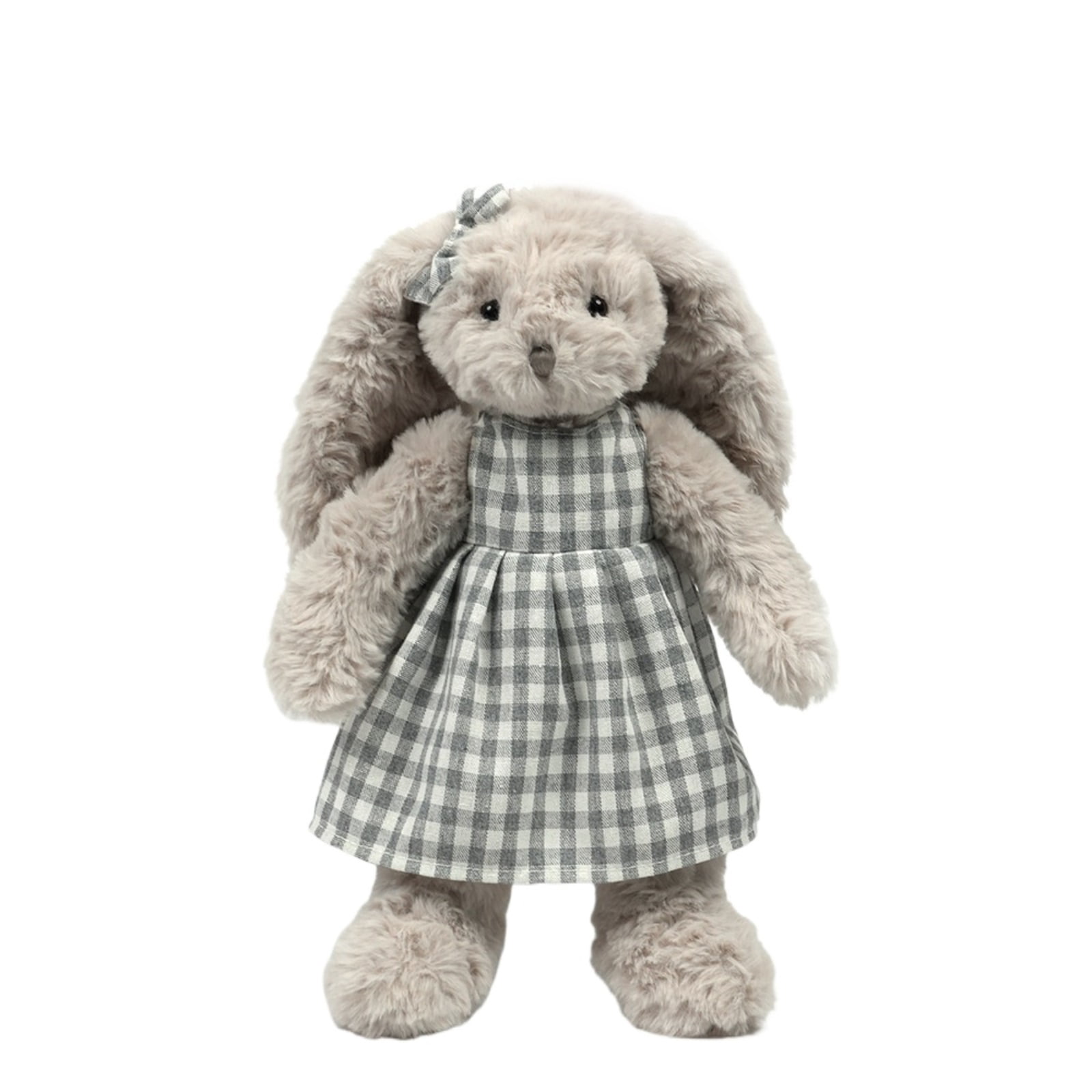 Gray Bunny Plush Toy with Simple Dress, Soft Rabbit Plush Doll for Cozy Home Decor