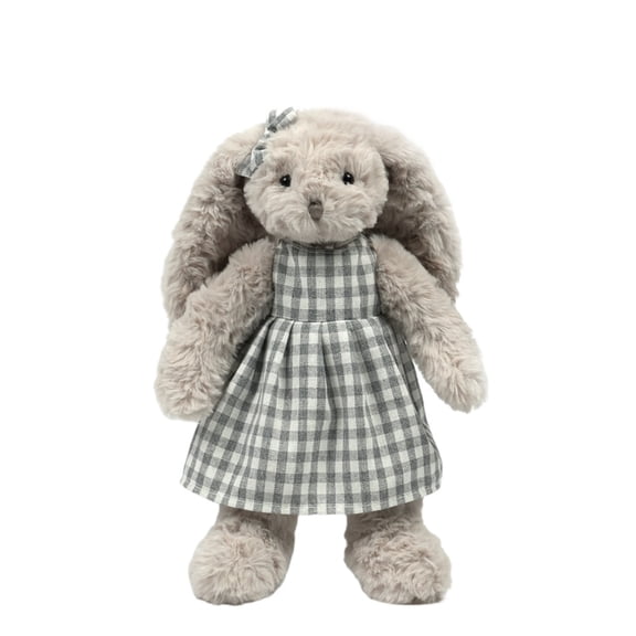 Gray Bunny Plush Toy with Simple Dress, Soft Rabbit Plush Doll for Cozy Home Decor