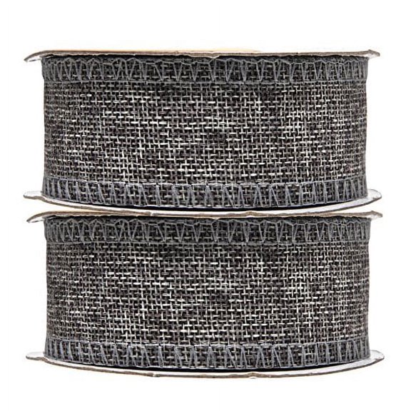Gray Burlap Ribbon 1.5 Inch 2 Rolls 20 Yards Unwired Rustic Jute Ribbon for Crafts, Mason Jars, Weddings, Party Decoration; by Mandala Crafts