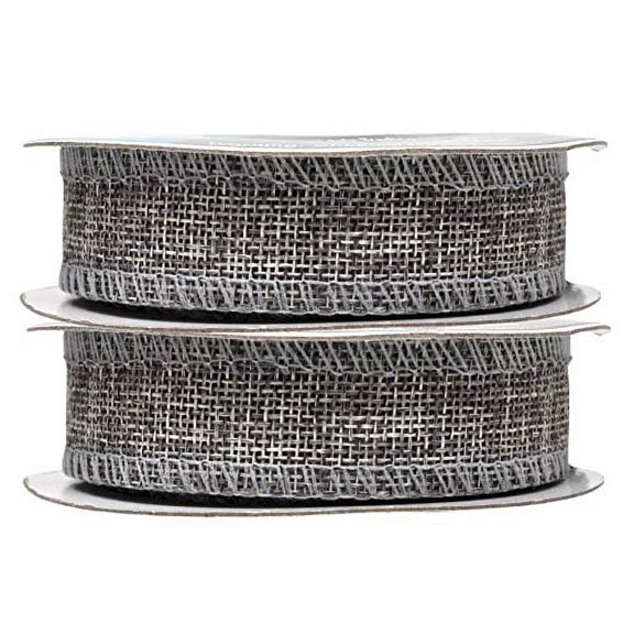 Gray Burlap Ribbon 1 Inch 2 Rolls 20 Yards Unwired Rustic Jute Ribbon for Crafts, Mason Jars, Weddings, Party Decoration; by Mandala Crafts