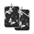 thumbnail image 1 of Gray Butterflies Flowers on Black Background Pot Holder Heat Resistant Mat Oven Hot Pads Pocket Design Potholders Set of 2, 1 of 7