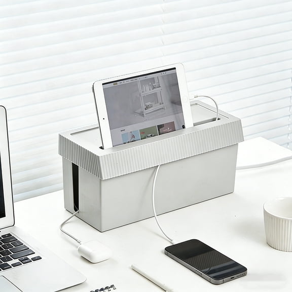 Gray Cable Management Box Cord Organizer Desk Power Strip Cover - 12.6" Hide Wires & Chargers Home Office TV Computer Hub Surge Protector Storage Solution