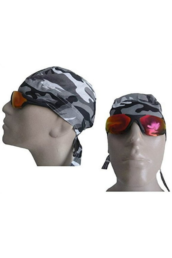 Gray Camo Do Rag Camouflage Grey Bandana Wrap Motorcycle Skull Cap
