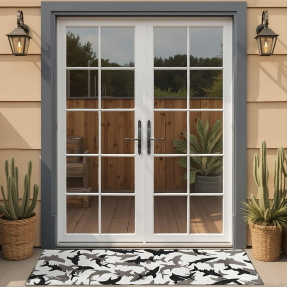 Gray Camo Shark Silhouette Pattern Door Rugs,Washable Non Slip Door Mats Indoor,Decorative Door Mats,Entry Mat Indoor for Entrance,Bedroom,Kitchen,Bathroom,16"x47"