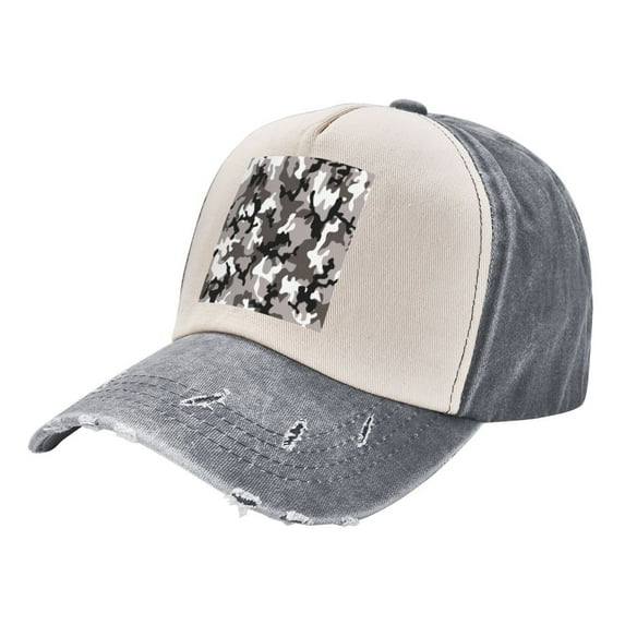 Gray Camouflage Baseball Cap Distressed Adjustable Vintage Cotton Denim Hat for Women Men