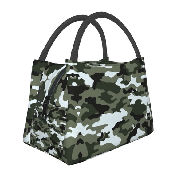 Gray Camouflage Print Lunch Bag Reusable Insulated Lunch Tote Cooler Box For Women Men