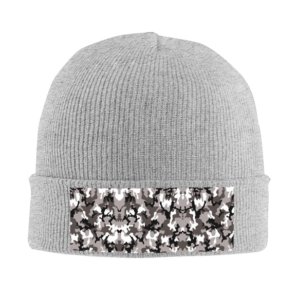 Gray Camouflage Winter Beanie Hats for Men Women Warm Cozy Knitted Cuffed Skull Cap Gray