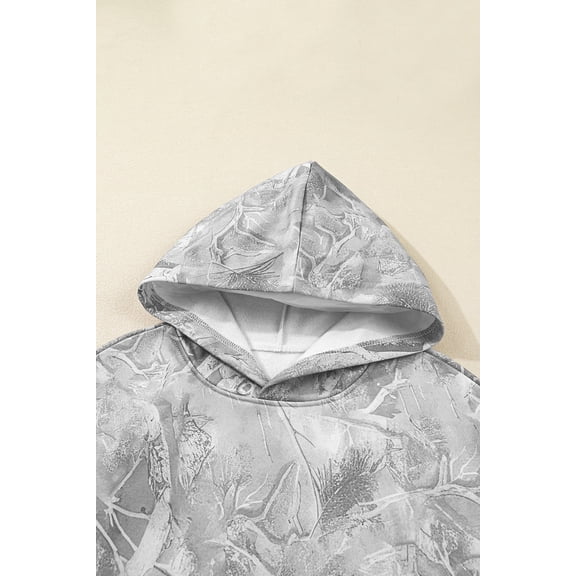 Gray Camouflage Woodland Print Oversized Sporty Hoodie