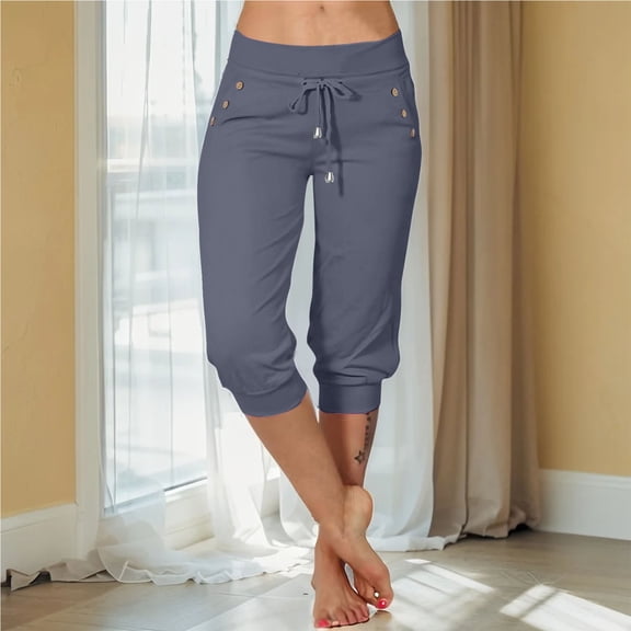 Gray Capri Pants for Women's Casual Tight Fitting High Waisted Pocket Sport Pants and Casual Pants Sweatpants Womens Fashion