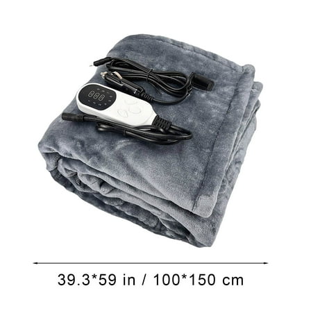 Gray Car Heated Blanket 150x100cm 9 Heat Settings with Car Lighter Plug, Portable Electric Warming Throw for Vehicle Use