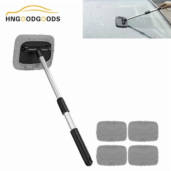 Gray Car Windshield Cleaner Tool Window Cleaning Tool Extendable&Microfiber Pads