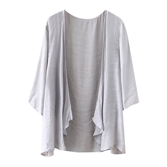 Gray Cardigan Sweaters for Women, Polyester Cardigans for Women Trendy, Women Beach Casual Half Sleeve Sheer Cardigans XL
