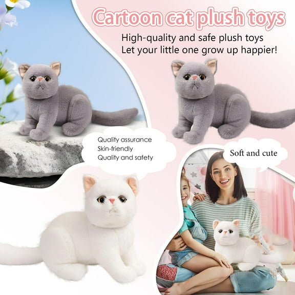 Gray Cartoon Cat Plush Toy With Label, Stuffed Animal Toy With Lifelike Facial Features, Ideal For Teens And Big Kids Ages 14+, Soft Plush Build For Cuddling Or Display