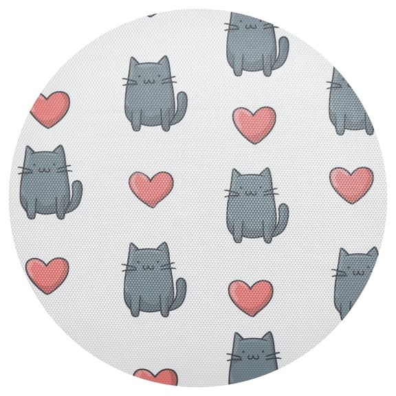 Gray Cartoon Cats with Hears Valentine PVC Round Grid Placemat Table Mat 1 Pc 15.4" x 15.4"