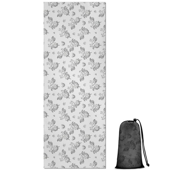 Gray Cartoon Unicorn Pattern Hot Yoga Mat Towel Non Slip for Hot Yoga - Quick-Drying Yoga Mat Cover with 4 Corner Pockets with Travel Bag - Hot Yoga Towel Non Slip Grip Moisture Wicking Sweat 70"x26"