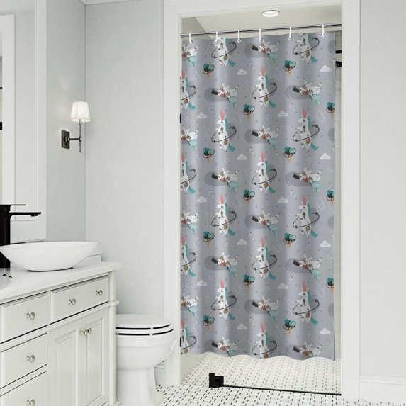 Gray Cartoon Unicorn Pattern Shower Curtain 36"x72" ,Bathroom Decorative Shower Curtains Set with 12 Hooks,Modern Waterproof Washable Shower Curtain