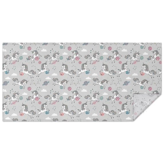 Gray Cartoon Unicorn Space Pattern Rectangle Tablecloth 60"x120",Waterproof Polyester Rectangle Table Cloth, Wipeable Spillproof Polyester Tablecloth for Dining, Camping, Indoor and Outdoor