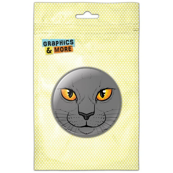 Gray Cat Face Pet Kitty Refrigerator Button Magnet