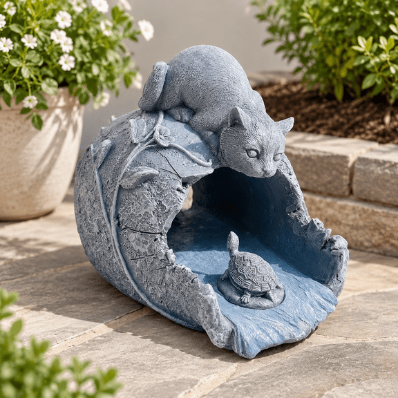 Gray Cat Sculpture Downspout Extender Garden Statue Decorative Outdoor Ornament