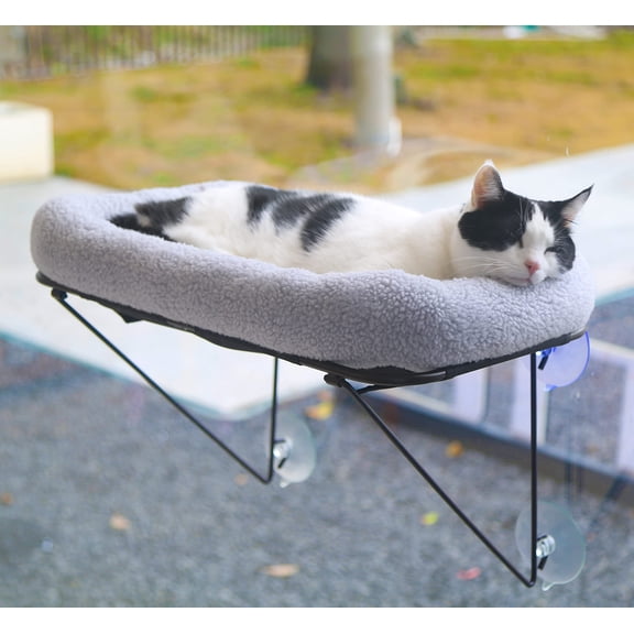 Gray Cat Window Perch Hammock for Sunbathing and Napping