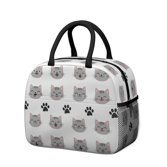 Gray Cat and Dog Paw Print Insulated Leakproof Lunch Box for Work, Lunch Bag for Women Men, Loncheras Para Mujer for Beach Travel Picnic Camping