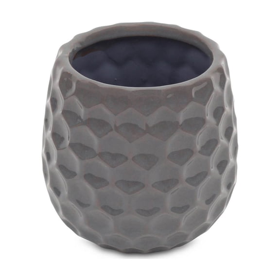 Gray Ceramic Planter with a Hexagon Textured Pattern