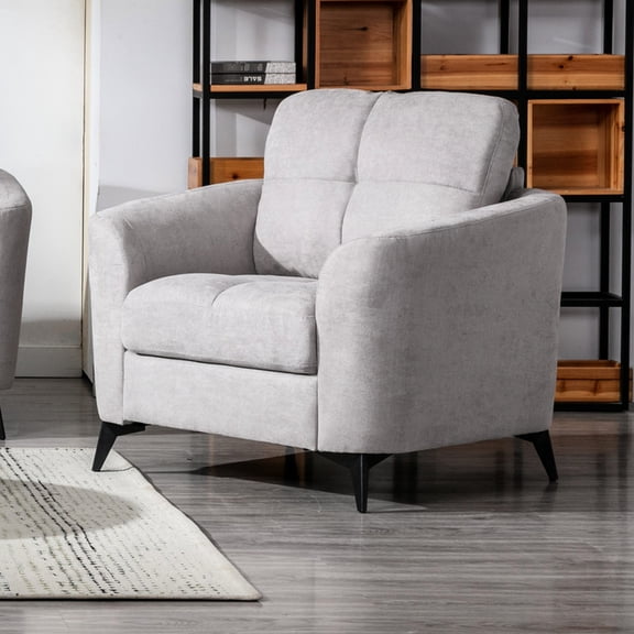 Gray Chair With A Construction And Cushion 39" Fabric Chair, 21.5" Seat Depth, Black Metal Legs