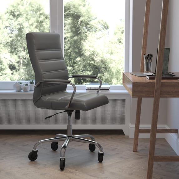 Flash Furniture Whitney Ergonomic LeatherSoft Swivel Executive Chair with Transparent Roller Wheels