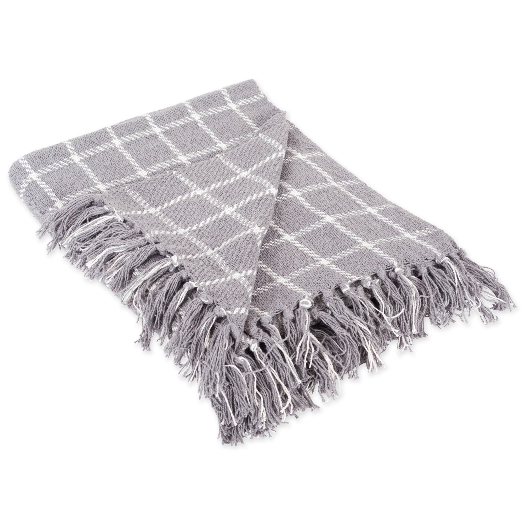 Gray and White Cotton Sherpa Plaid Throw Blanket, 50"x60"