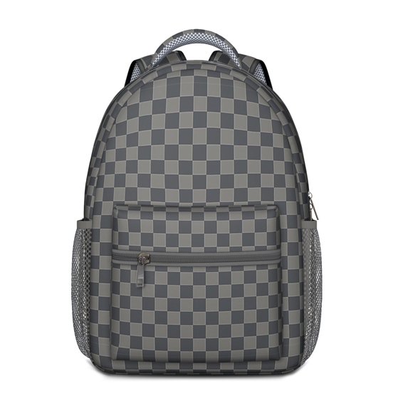 Gray Checkerboard Backpack for School,Cute School Bag,Schoolbag with Adjustable Shoulder Straps & Padded Back,15.3"x11"x6.7"