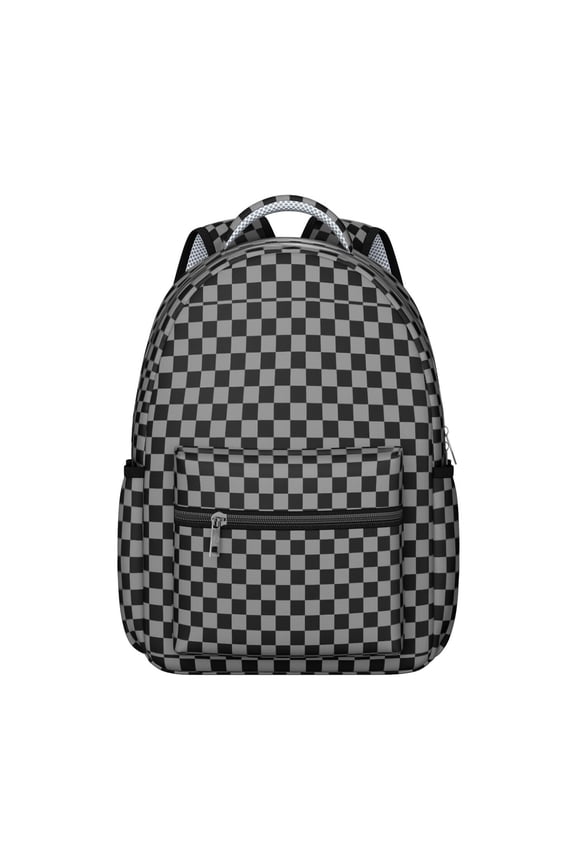 Gray Checkerboard Backpack for School,Cute School Bag,Schoolbag with Adjustable Shoulder Straps & Padded Back,15.3"x11"x7.1".