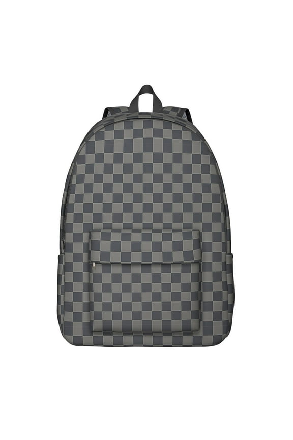 Gray Checkerboard Backpack for School,Cute School Bag,Schoolbag with Adjustable Shoulder Straps & Padded Back,15.7"x11.8"x5.5"