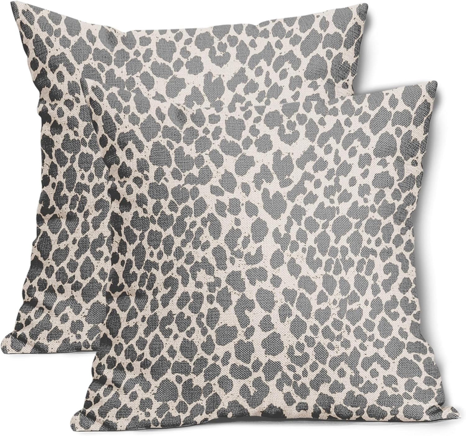 Gray Leopard Print Cotton-Polyester 18x18 Inch Throw Pillow Covers