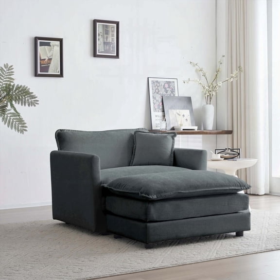 Modern Chenille Armchair with Ottoman, Gray 85×80×75cm, for Living Room, Sturdy & Comfortable