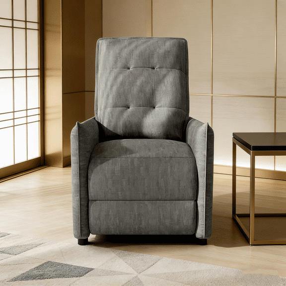 Gray Chenille Fabric Recliner Chair for Adults - Manual Push Back Reclining Sofa with Sturdy Metal Frame, Overstuffed High-Density Foam, Adjustable Footrest for Living Room, Home Theater, Reading Noo