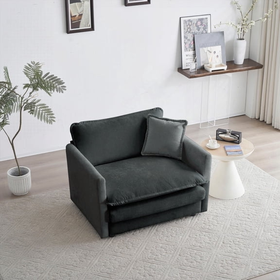 Modern Gray Chenille Fabric Single Sofa 85cm with Solid Wood Frame