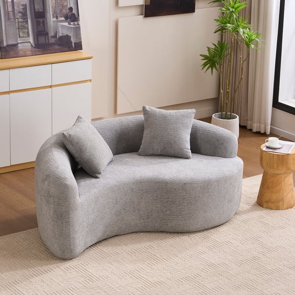 Gray Chenille Full Compression Loveseat Sofa, 66.9-inch Modular S-Curved Couch, for Small Spaces, Home Office, Meditation, Living Room