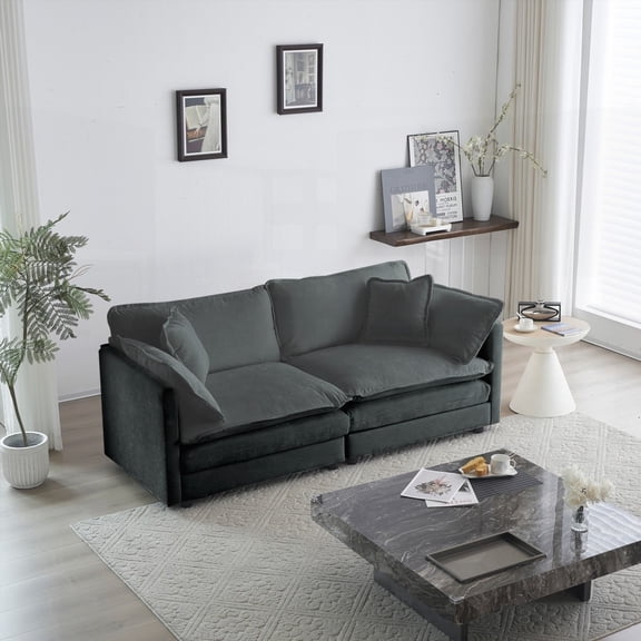 Gray Chenille Loveseat Sofa - High-Quality Sponge & Easy Assembly Included