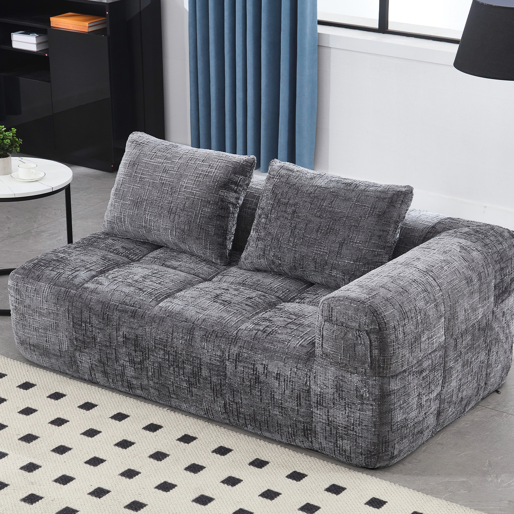 View of Gray Chenille Material - Quick Rebound & High Comfort - Living Room ...