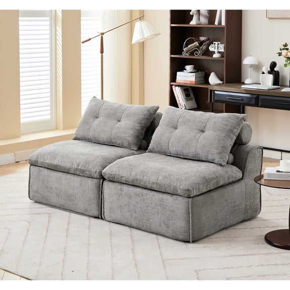 Gray Chenille Modular , 2, No , Neck & Lumbar Pillows, Diy Study Room Furniture Armrest- 2 Seats, Gray, Utility Space