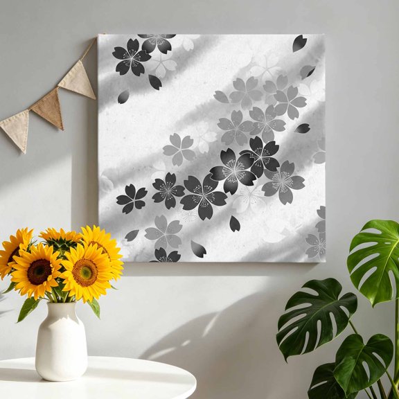 Gray Cherry Blossoms Canvas Wall Art, Abstract Gray Ombre Floral Petals Pictures Wall Decor Wooden Framed Artwork Art Prints for Living Room Hallway Bedroom Office 8"x8"