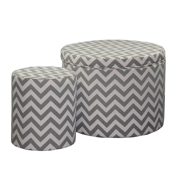 Gray Chevron Patterned Storage Ottoman / Provide Seating and Keep Items Organized
