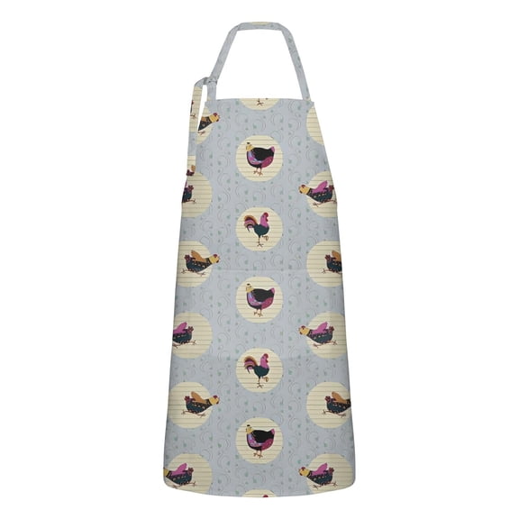 Gray Chicken Circle Pattern Apron-Garden Aprons for Women with Pockets-Cotton Linen Waterproof Kitchen Cooking Gardening Aprons Adjustable for Kitchen,Cooking,BBQ and Salon 33x27 Inch