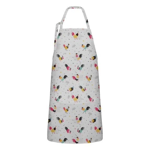 Gray Chicken Colorful Rooster Pattern Apron-Garden Aprons for Women with Pockets-Cotton Linen Waterproof Kitchen Cooking Gardening Aprons Adjustable for Kitchen,Cooking,BBQ and Salon 33x27 Inch