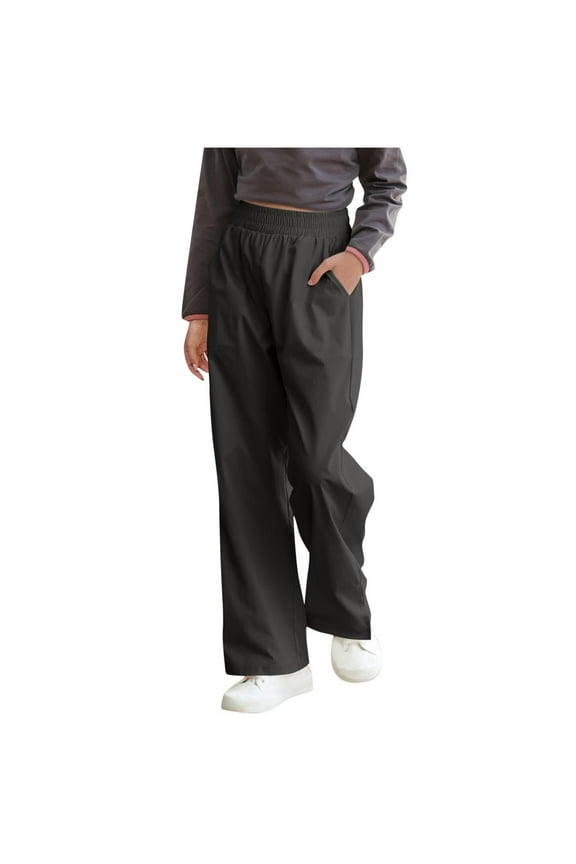 Gray Children Boy Girl Flare Bell Bottom Straight Leg Elastic Waist Plain Long Bootcut Leg Trousers Pants Outfits for Child Lounge Winter Fall Trousers Pants 2026 3 Years