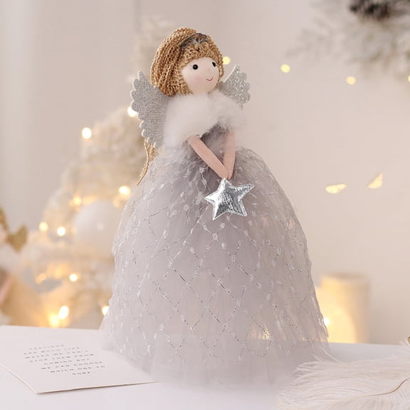 Gray Christmas Angel Figurine - Cute Girl Statue - Tree Decoration & Holiday Decor