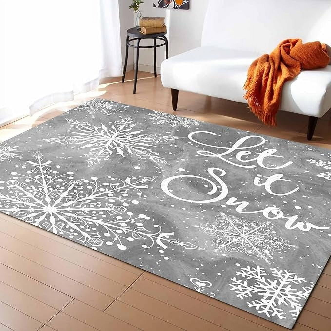 Gray Christmas Area Rugs For Bedroom Living Room, Non-Slip Throw Rug ...