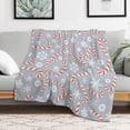 thumbnail image 1 of Gray Christmas Candy Canes Fleece Blanket Winter Snowflakes Lightweight Cozy Warm Throw Blanket for Couch Sofa Bed for Adults Kids Teens Gift 50"x60", 1 of 6