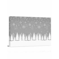 Gray Christmas Canvas Print Wall Art Christmas Trees Snowflakes Snowy Winter Pictures Painting Morden Artwork for Living Room Bedroom, Ready to Hang - 12"x16"